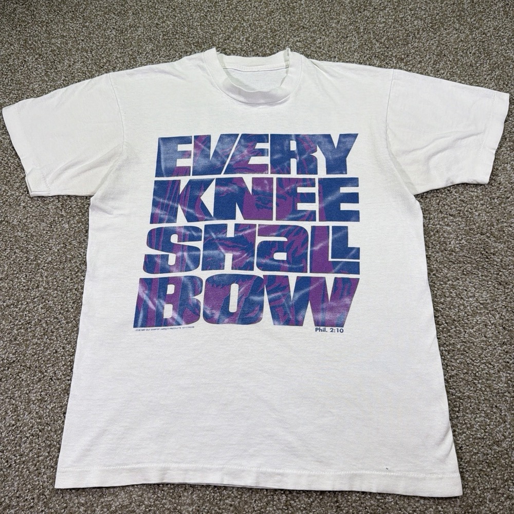 VINTAGE 91' EVERY KNEE SHALL BOW JESUS PHIL. 2:10 WHITE T-SHIRT SZ MEDIUM